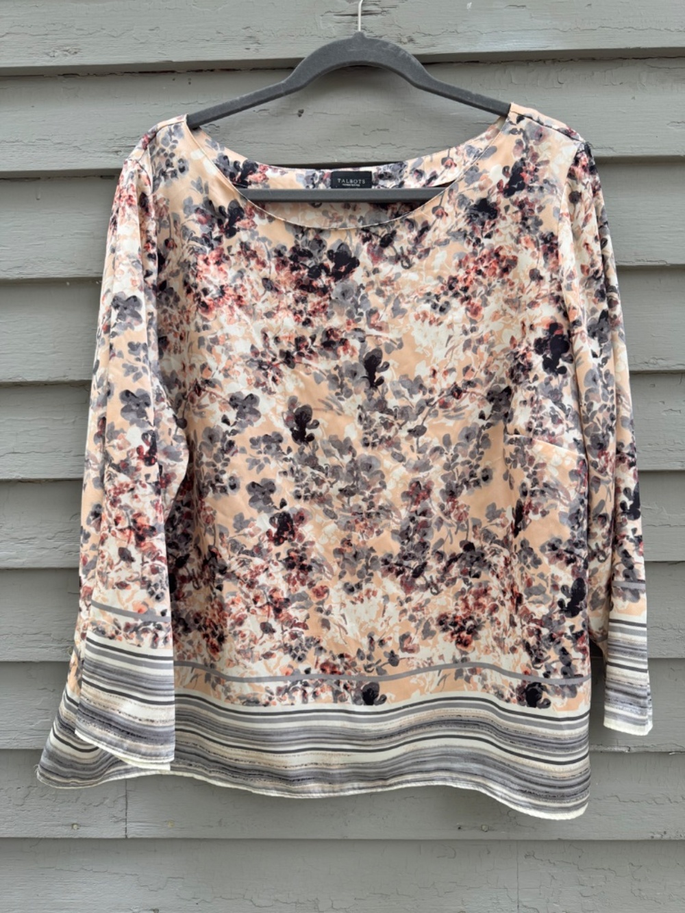 Talbots Women's Satin Floral Blouse w/ Contrast Stripes Sz 20WP EUC